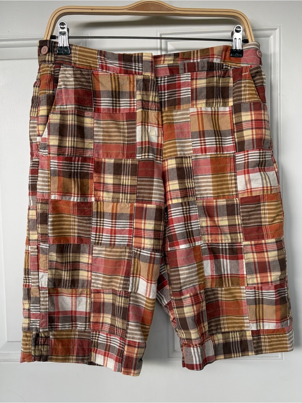 •Larry Levine• Women's Madras Plaid Patchwork Bermuda Shorts